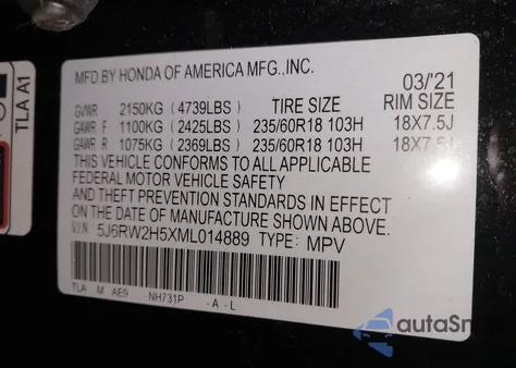 2021 Honda Cr-V Awd Ex z USA, uszkodzony, nr VIN 5J6RW2H5XML014889